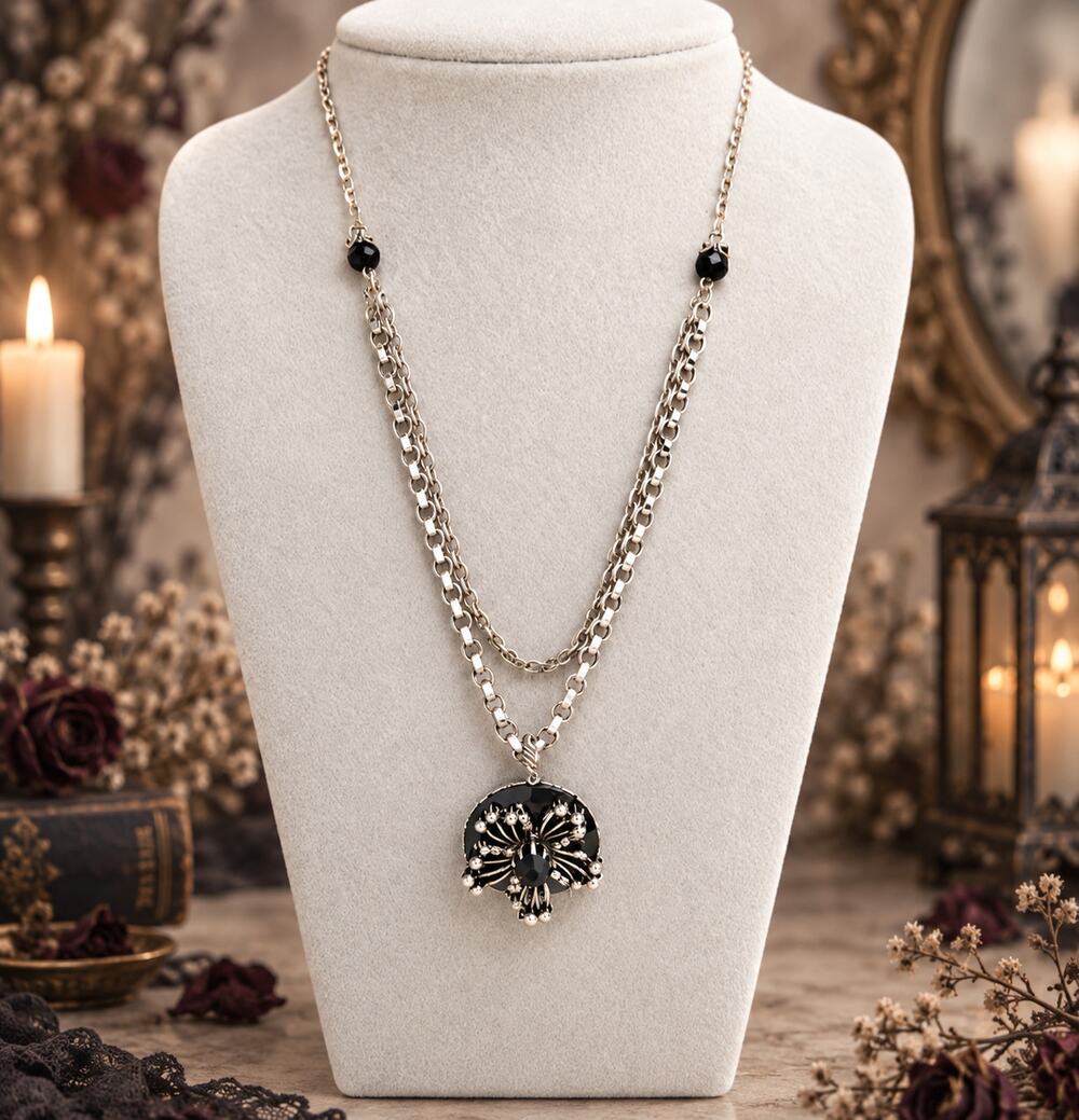 Ollipop Sweet Romance Black Rhinestone Filigree Necklace Whimsygoth Victorian